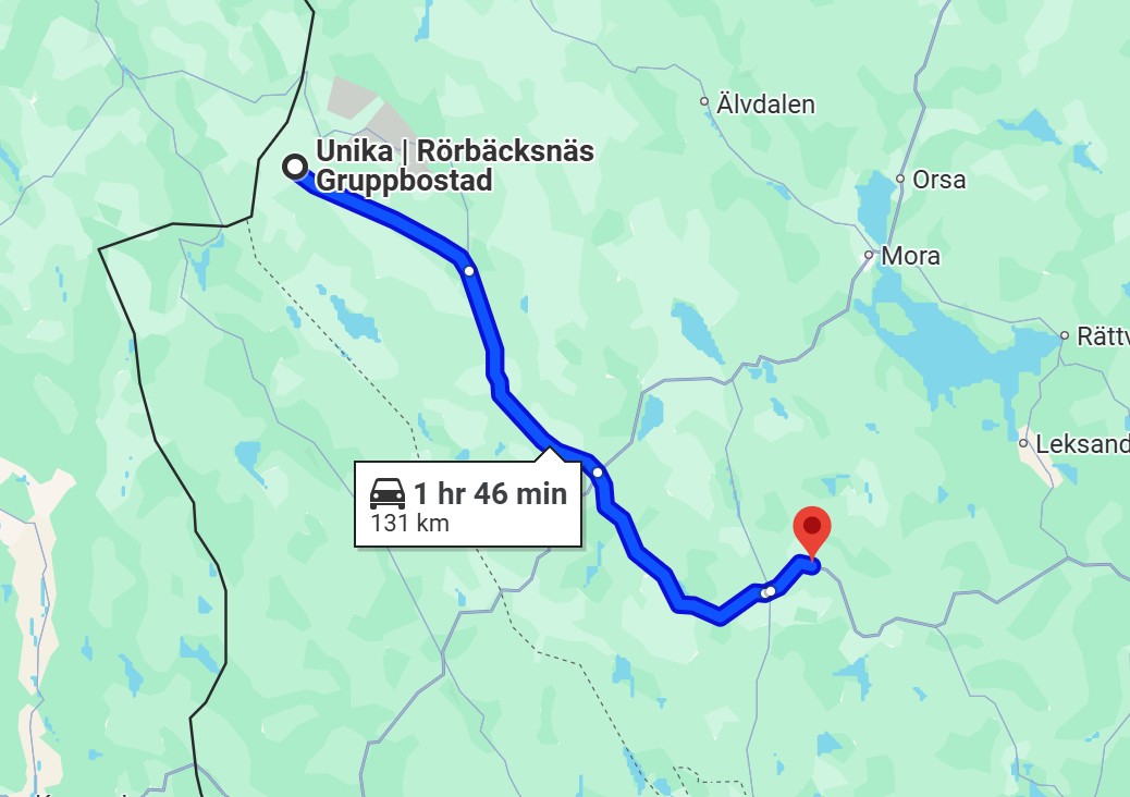 Kart amed avstånd Dala Järna Rörbäcksnäs