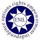 ENIL logotyp - vit sol mot blå med ENIL text på 