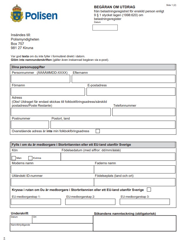 Registerutdrag blankett