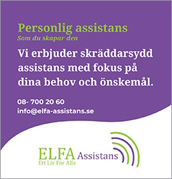 annons ELFA assistans - Personlig assistans som du skapar den. Vi bjuder skräddarsydd assistans med fokus på dina behov och önskemal. 08-700 20 60, info@elfa-assistans.se