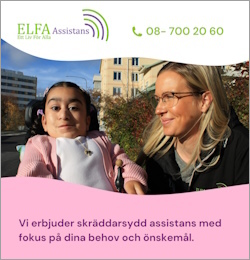 annons ELFA assistans - Personlig assistans som du skapar den. Vi bjuder skräddarsydd assistans med fokus på dina behov och önskemal. 08-700 20 60, info@elfa-assistans.se